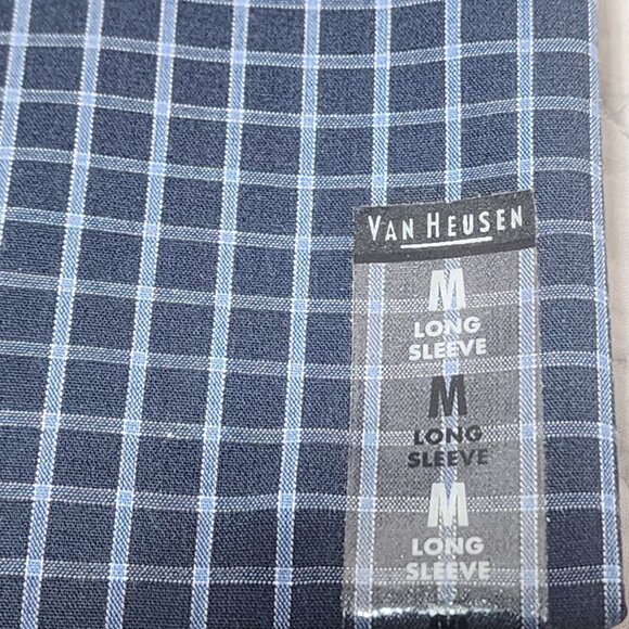 NWT Van Heusen Studio Men's M Medium Blue Plaid No Iron Cotton Rich Long Sleeve - Picture 5 of 5